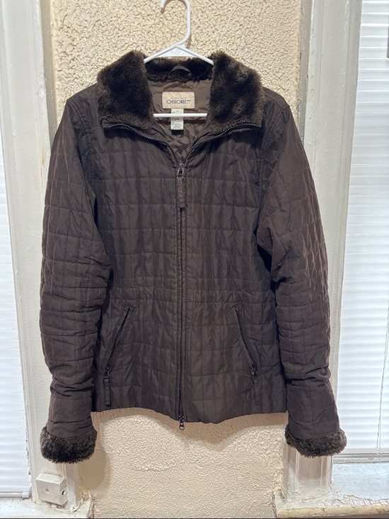Cherokee Jackets & Blazers - brown cherokee y2k faux fur trimmed jacket